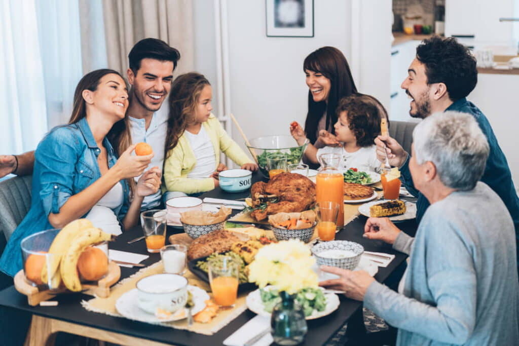 family eating dinner together